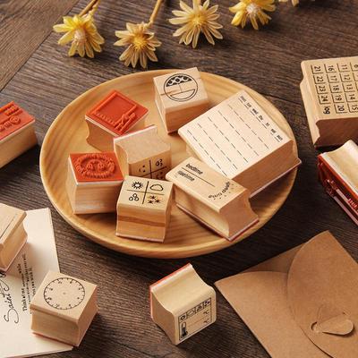 Exquisite Wooden Stamp Set: Cute Literary Seal for DIY Journal Decor (6 Pieces)