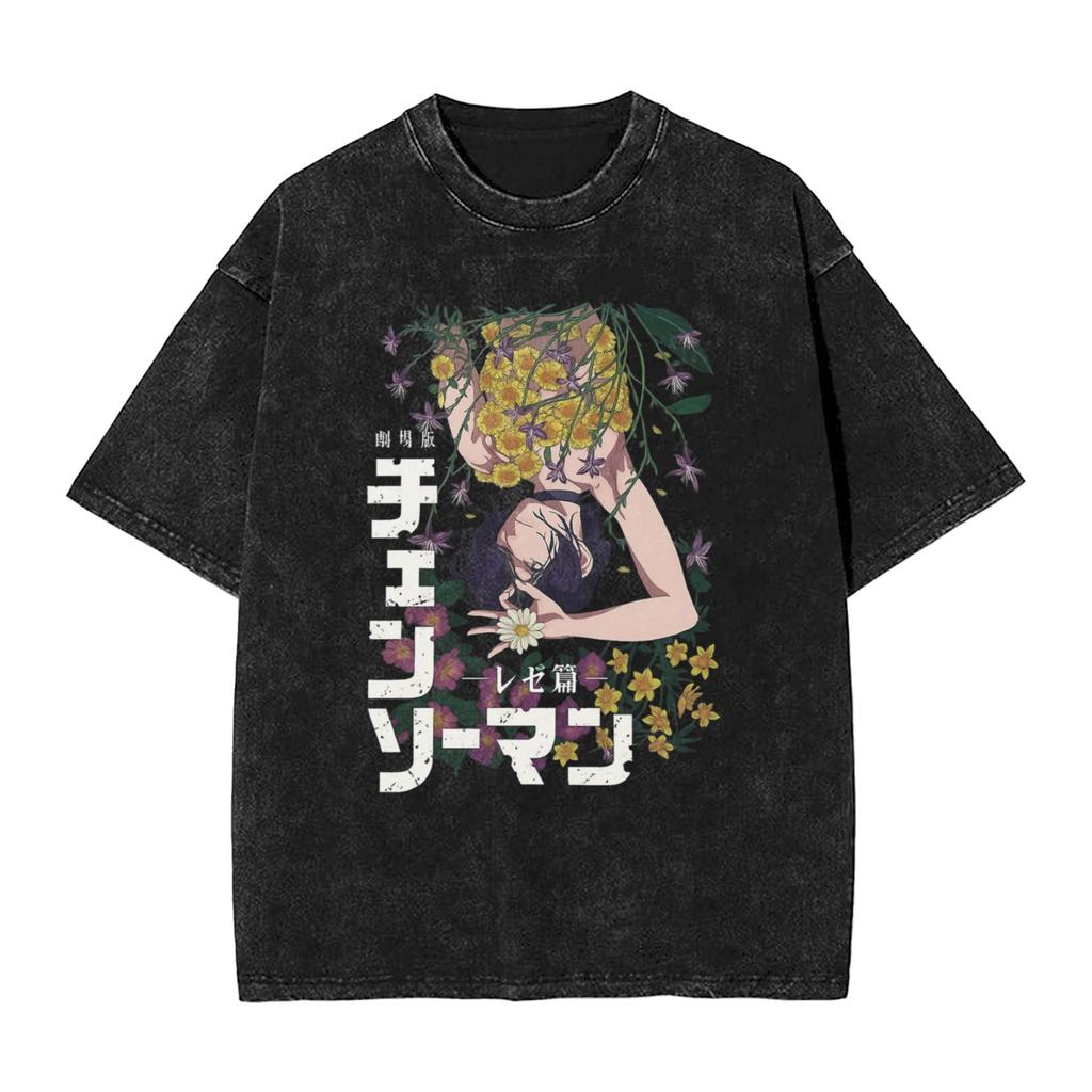 Japanese Reze Chainsaw Man Anime T Shirt Beach Vintage T Shirts Cotton Trending Tshirt for Men Short Sleeve Design Tees