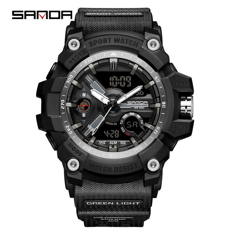 SANDA 3179 Digital Men Watch 50M Waterproof Watch Dual Display Quartz Sports Watch for Men Luminous Relogio Masculino