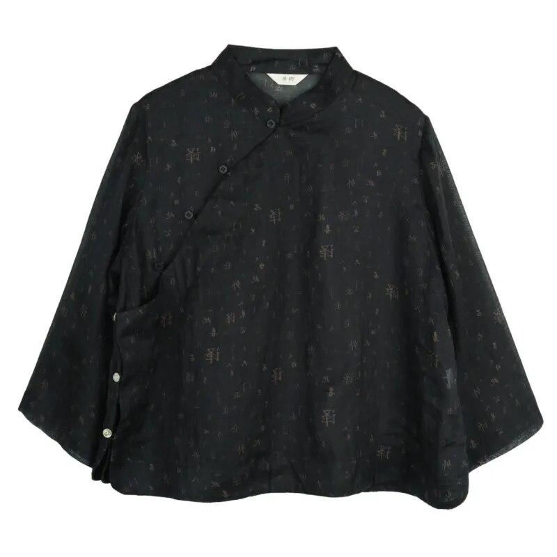 Johnature Women Chinese Style Shirts Tops Stand Long Sleeve Spring Blouses Print Floral Vintage Shirts