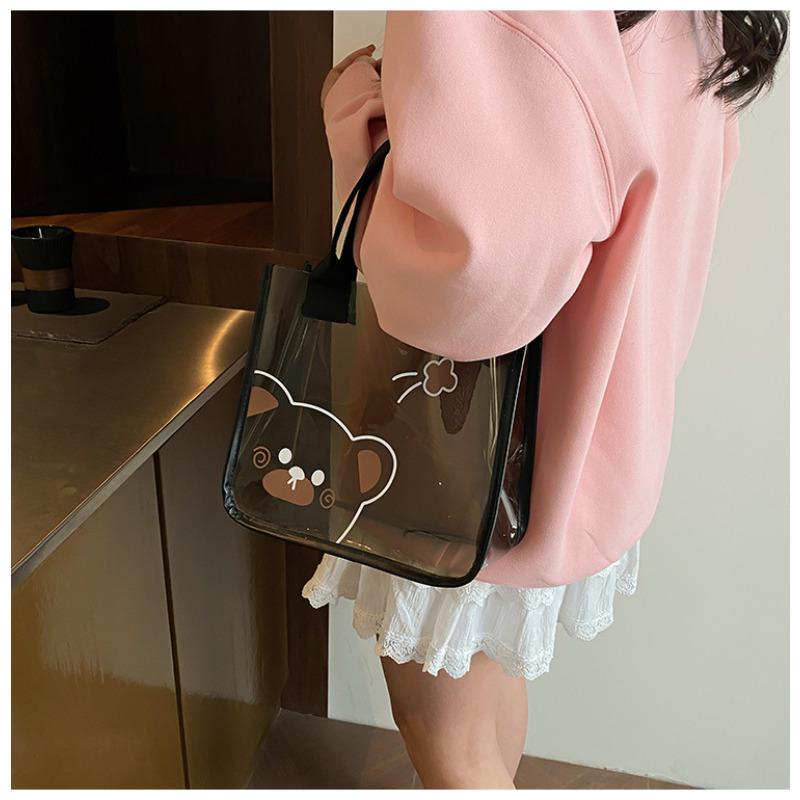 Cute PVC Transparent Tote Bag for Women Thickened Handbag Make up Pouch