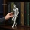 Relaxed Posture Knight for Collection Medieval Bookshelf Decor, Silver-Finished Armored Statue, Fantasy Home Bookend Library Office Desktop Ornament,