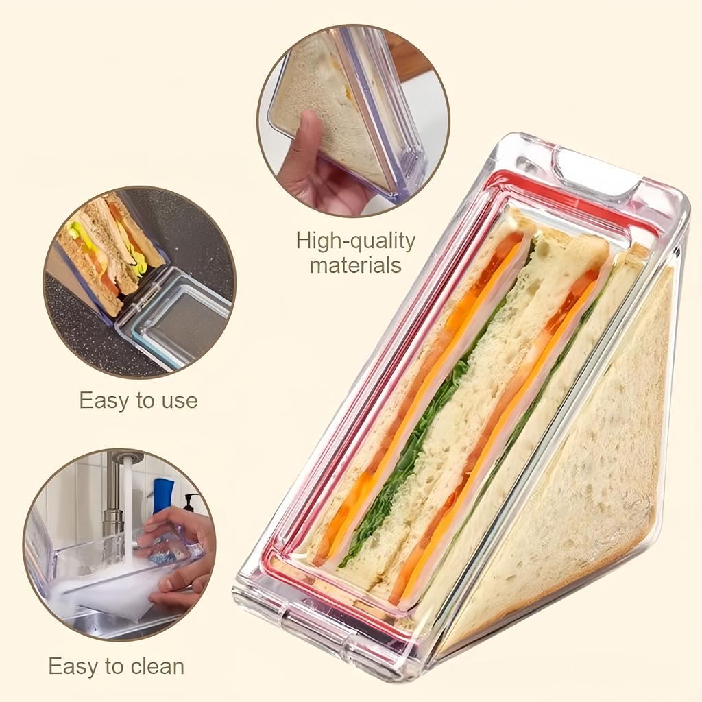 1pc Portable Triangle Sandwich Container Acrylic Reusable Sandwich Boxes and Lunch Wedge Boxes with Lids for Kids
