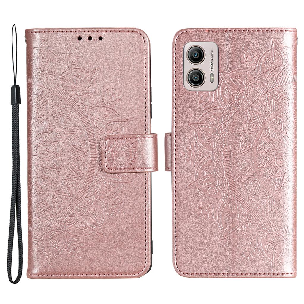 Pro Motorola Moto G53 5G Ochranný kryt proti poškrábání s potiskem vzoru mandala květina, peněženka, stojánek, pouzdro na telefon