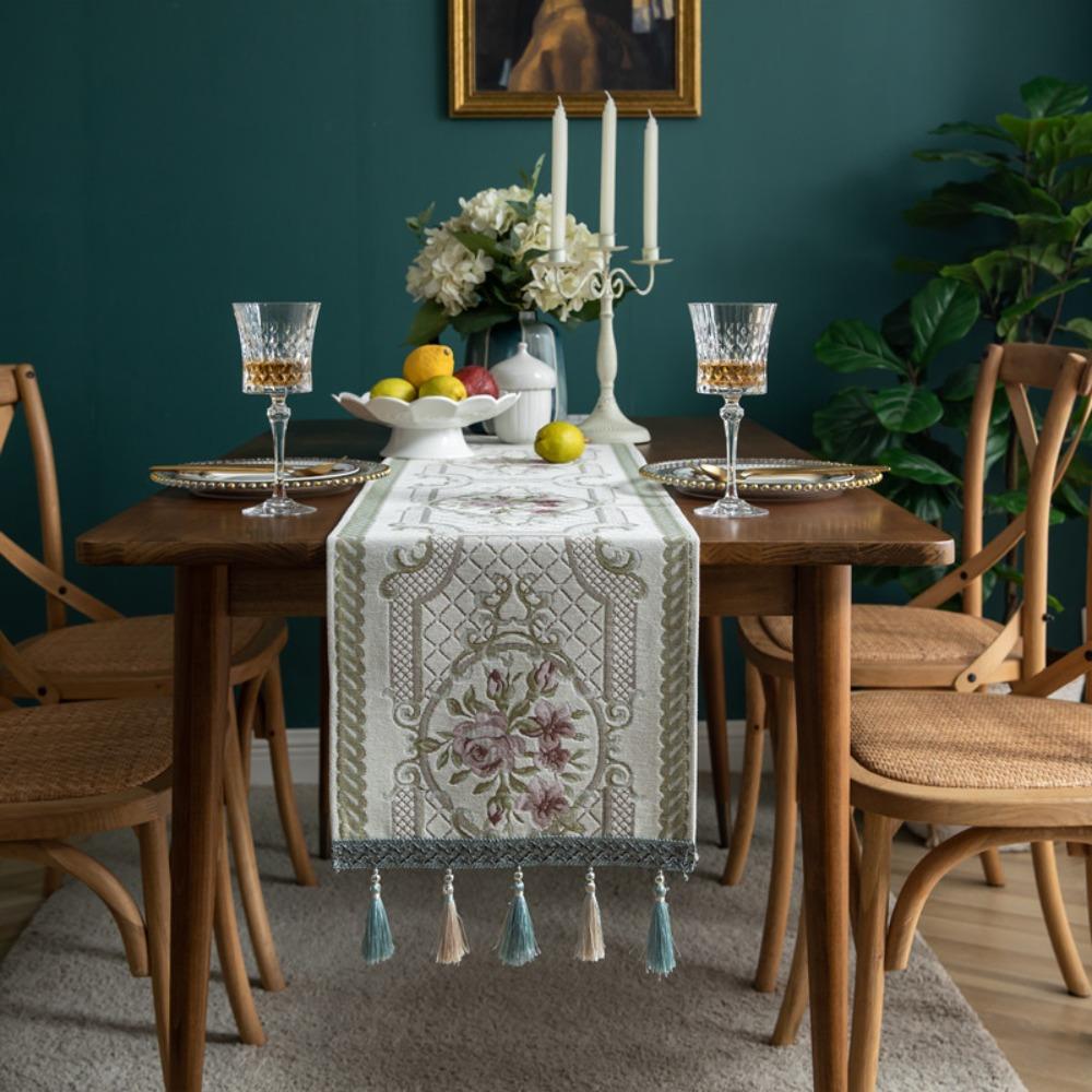 Modern Minimalist Table Runner Christmas Chenille Fringe Polyester Tablecloth Fresh Home Decor