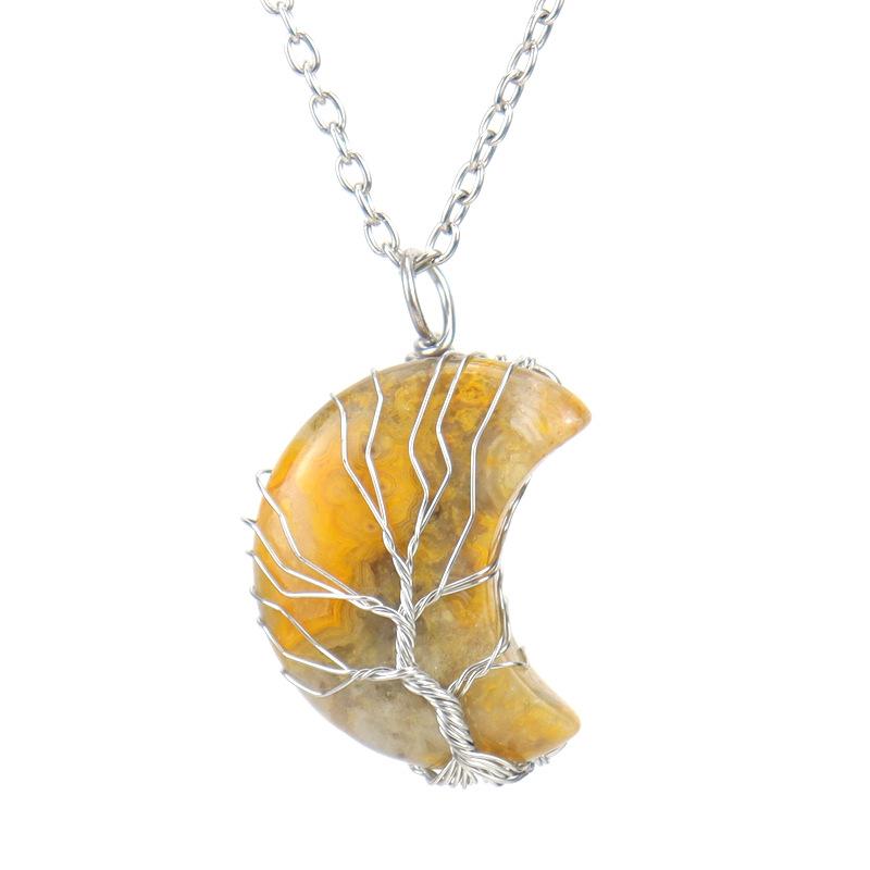 Natural Stone Amethyst Moon Tree Of Life Pendant Necklace, Wound And Wound Handmade Fortune Tree Crystal Necklace N571