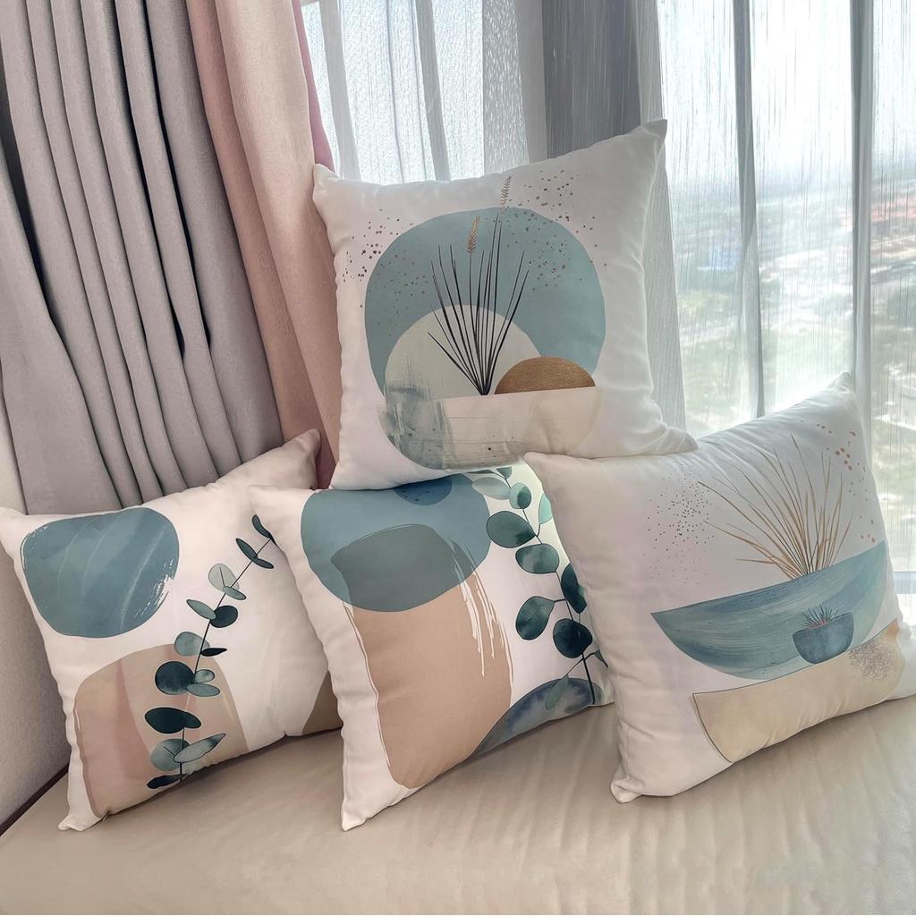 4Pcs Abstract Plant Geometric Shape Printed Pillow Cover Polyester Cushion Case 2D Flat Printing Pillowcase Nordic Calm Now