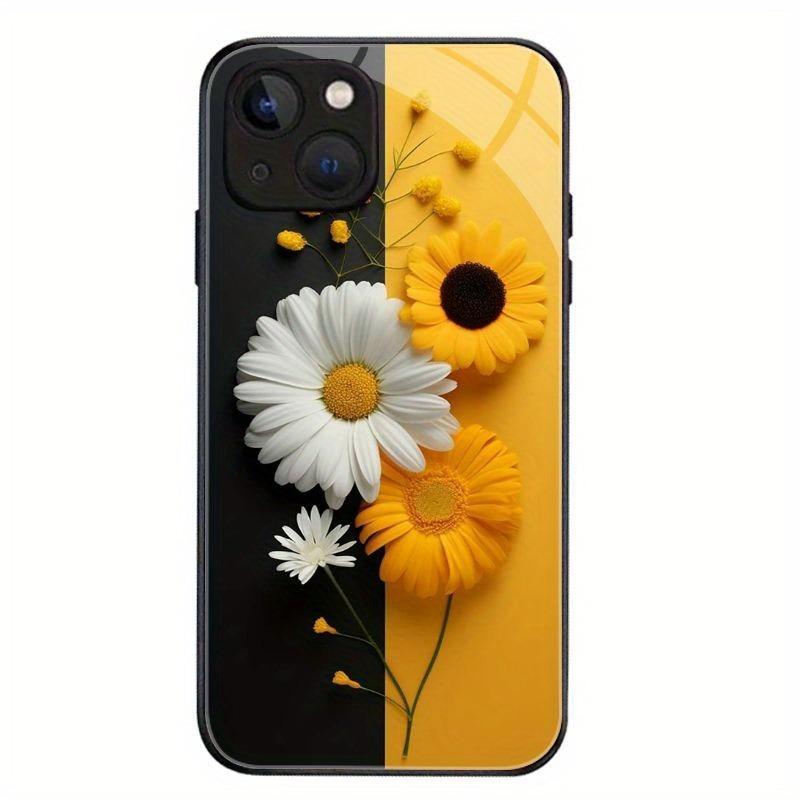 Cute Sunflower Pattern Tempered Glass Phone Case For iPhone 17 16 15 14 13 12 11 Pro Max 17Air 16E 7 8 Plus XR XS X Cover