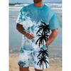 Summer New Men's Coconut Gradual Change Soft Breathable Round Neck T-shirt Shorts Set Outdoor Urban Leisure