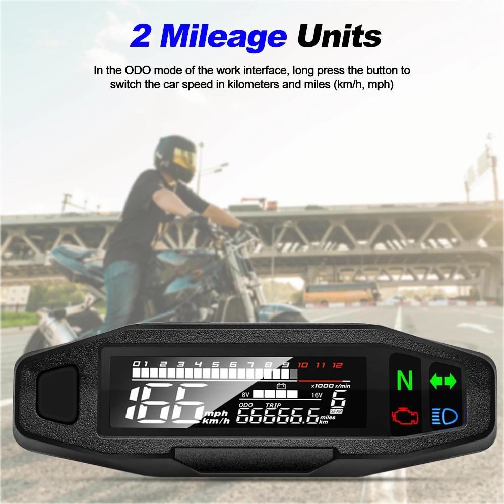 12V Digital Motorrad Tachometer Moto Meter Tachometer Kilometerzähler Instrument Sensor Geschwindigkeit Tankanzeige Tacho RPM Meter Wasserdicht