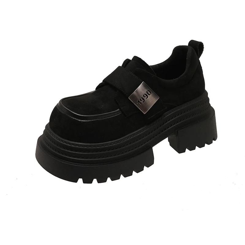 

Women s Casual Shoes Round Head High Heels Anti-slip Women Heeled Shoes 2025 Spring New Style Buckle Suede Velcro Zapatos Mujer 40 чёрный