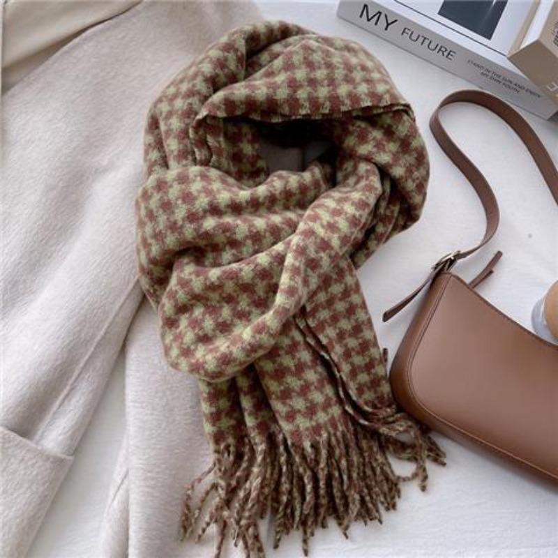 

Новый корейский стиль зимний шарф с цветными блоками и узором «гусиная лапка» для мужчин и женщин, ретро с кисточками, парный, теплый и универсальный, красочный шарф 70*200cm