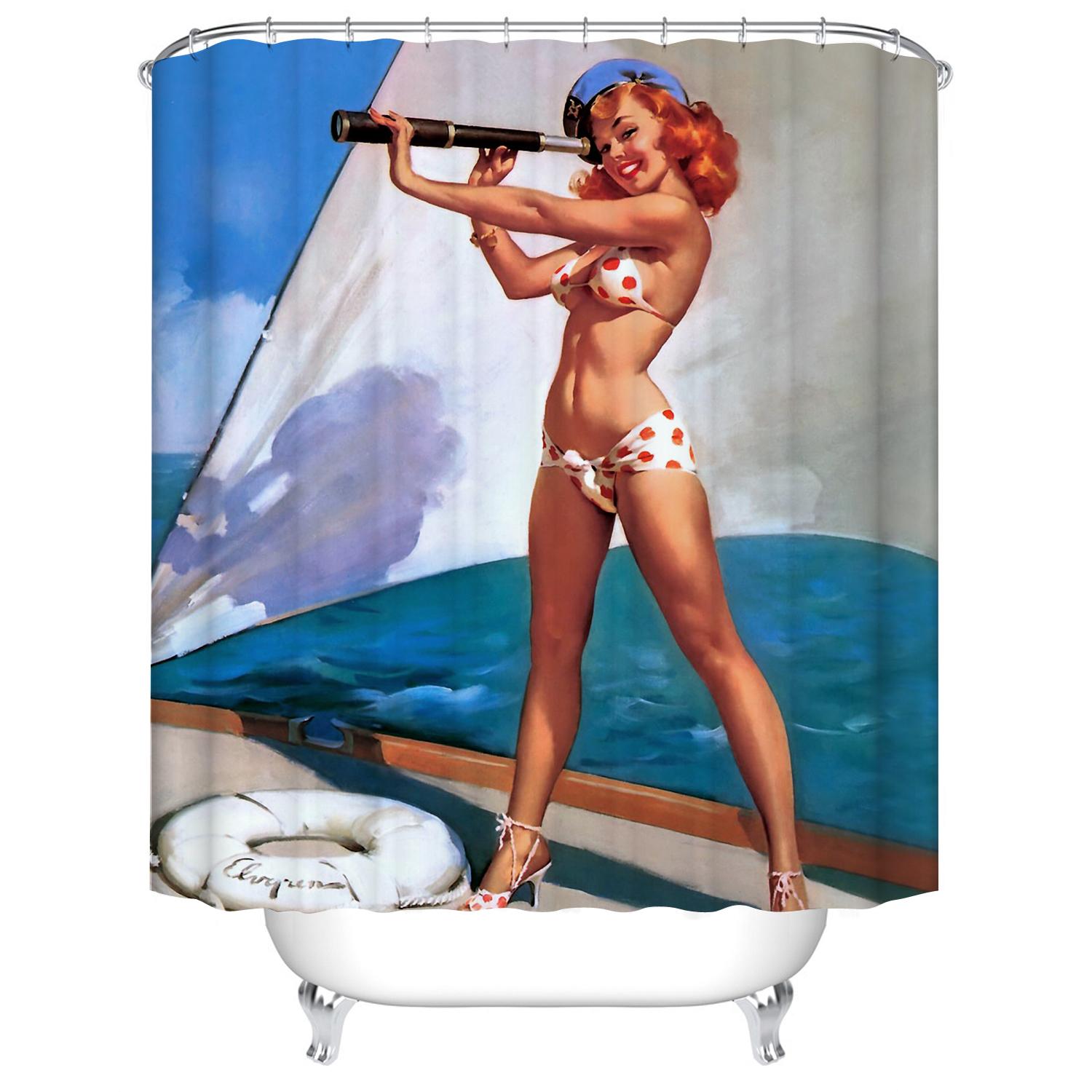 

Cartoon Girl Printed 3d Bath Curtains Waterproof Polyester Fabric Washable Bathroom Shower Curtain Screen with Hooks Accessories W90xH180cm