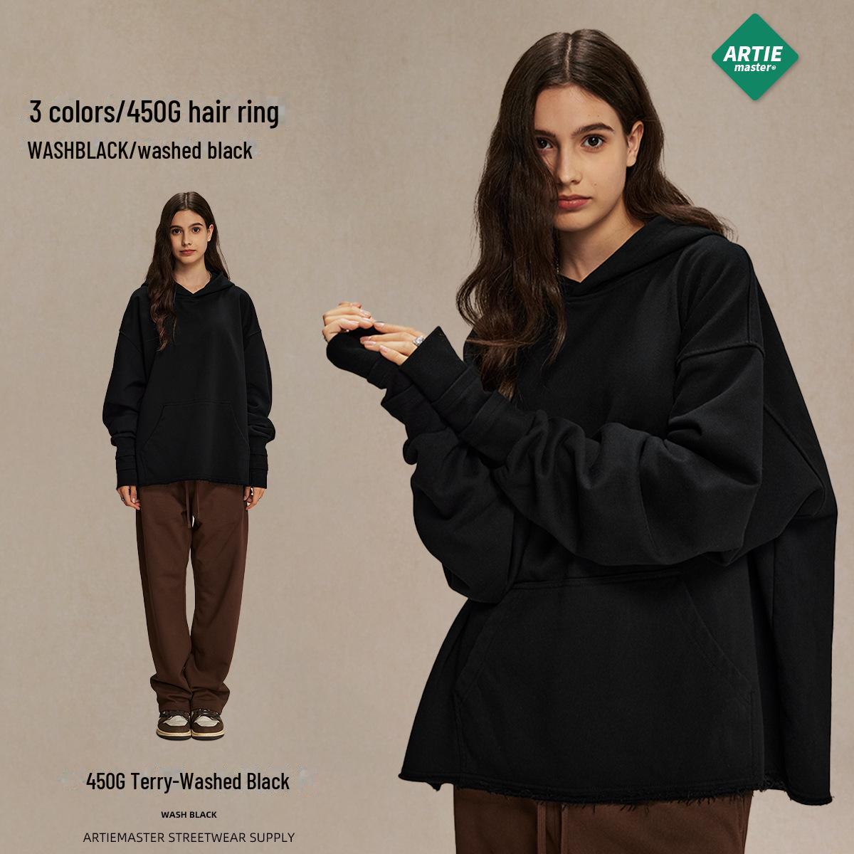 

Осень/Зима 2024 Мужская толстовка без рукавов с прорезями для пальцев - American Fashion Brand Distressed Terry Sweatshirt XXL промывают черный