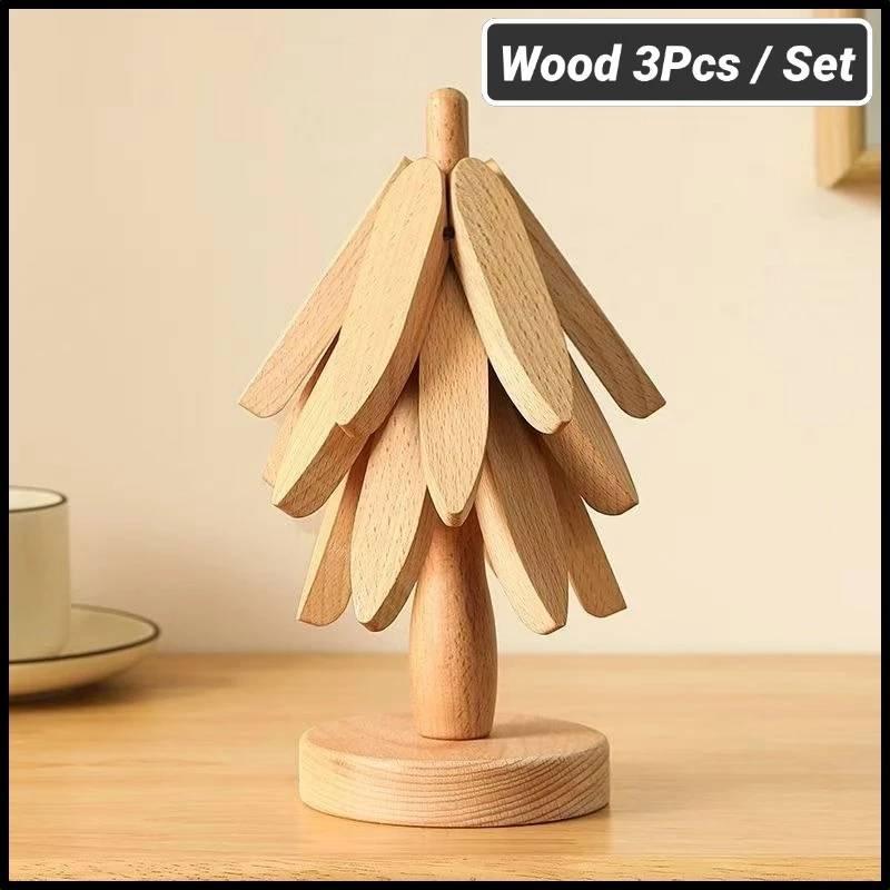 3/4/5Pcs Solid Wood Insulation Placemat Anti-Scalding Mat Tree Household High Temperature Resistant Table Mat
