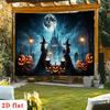 2D Flat Banner, 1 Piece. Dark Witch Boiler, Pumpkin, Ghost Castle, Halloween Background Fabric, Polyester Background Fabric.