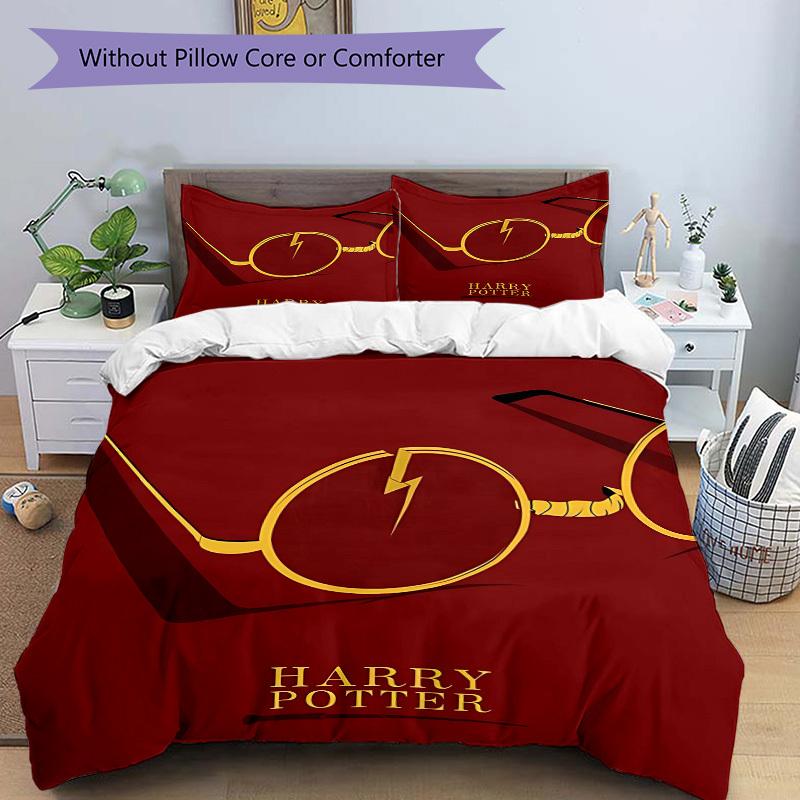 3pcs Bedding Set Harry Potter Includes 1 Comforter + 2 Pillowcases, Without Pillow Inserts, Soft Comfortable, Lightweight Breathable, Printe