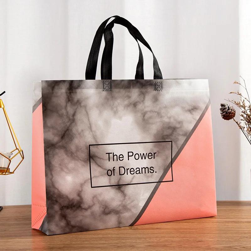 

10 шт., упаковка с принтом розы, сумка для покупок с ручкой, водонепроницаемые подарочные пакеты из нетканого материала, черная сумка для магазина одежды 28x20x10cm