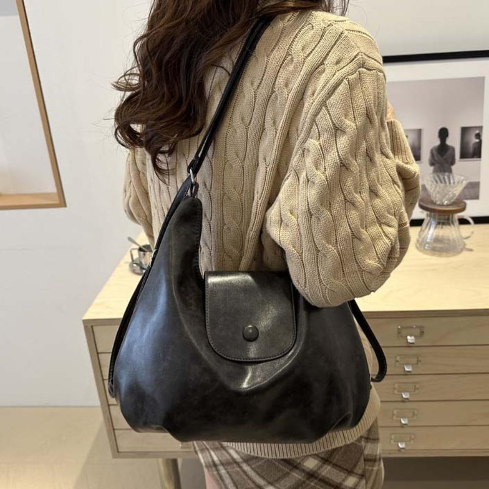Large Capacity PU Hobo Bag Anti-splash Water Texture Handbag Classic French Underarm Bag Work