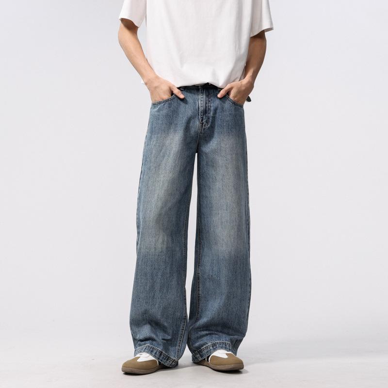 Spring Retro Washing Straight Jeans Men's American Wide-leg Trousers