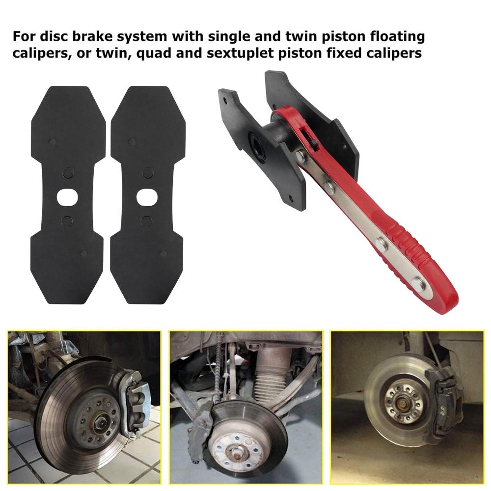 Car Brake Caliper Press Tool 360 Degree Swing Ratchet Wrench Disc Brake Caliper Piston Spreader with 2 extra pcs Steel Plates