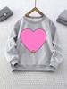 Girls' Round Neck Sweatshirt with Heart Cartoon Frog Print, Christmas Outfit, Suitable for Casual Wear