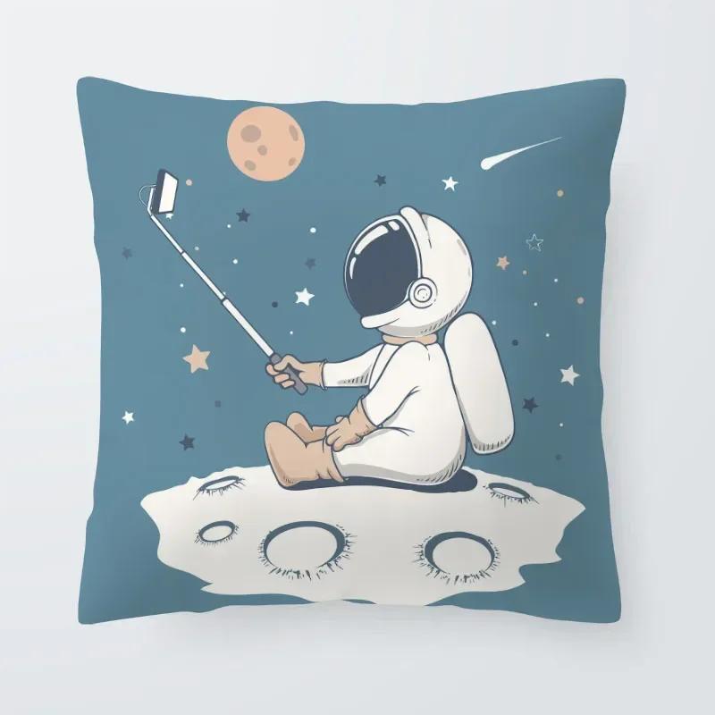 Astronaut Cat Planet Text Pillowcase Decoration Living Room Bedroom Sofa Pillowcase Creative Fun Cartoon Cushion Cover