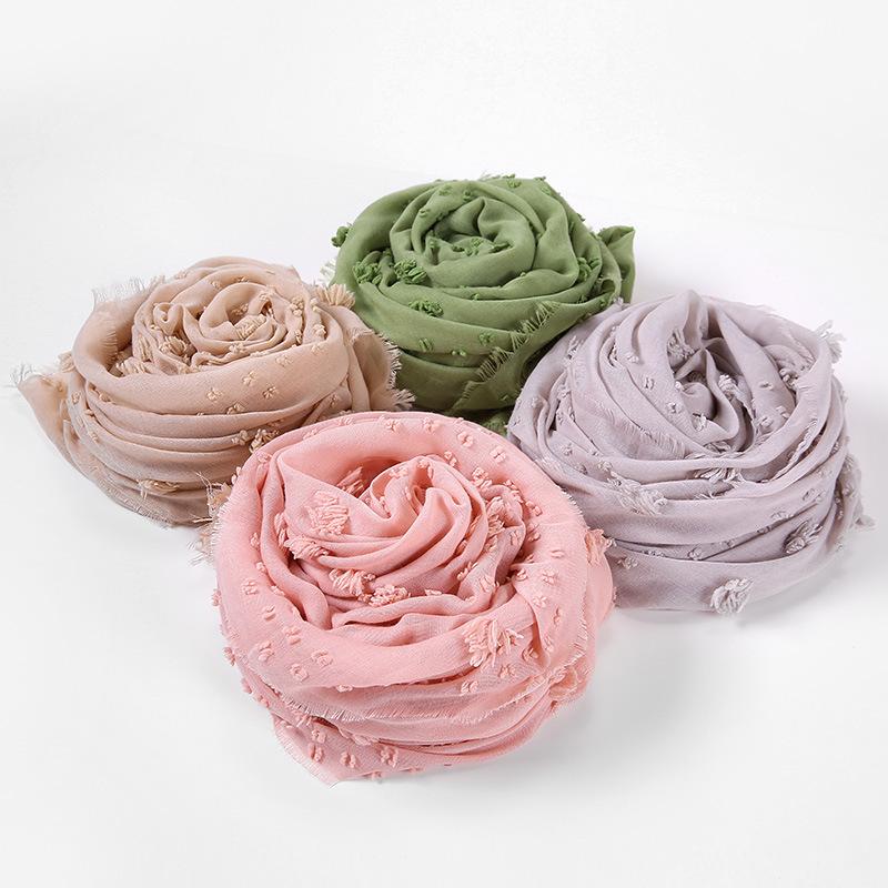 Flocked Bubble Chiffon Scarf Hijabs For Muslim Women Soild Color Breathable Islamic Headscarf Arab Head Scarves