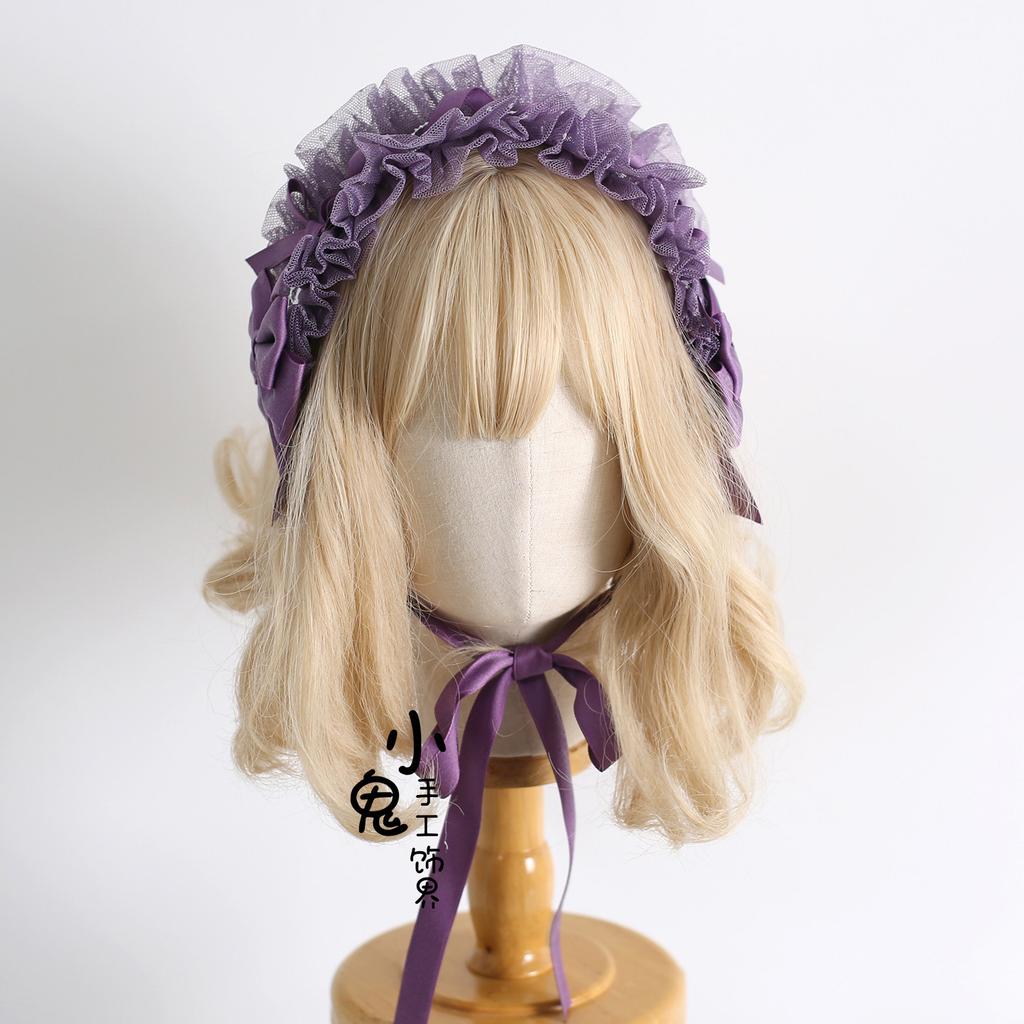 Original Multi-color Lamp Shadow Lolita Headband Small Ribbon Lace Bow Silk Satin Ballet Headband Hair Accessories for Women