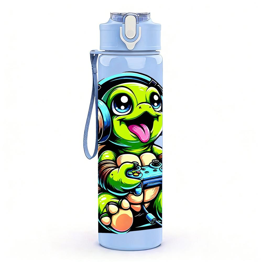 1PZ Tartaruga Giocosa Figura Cartone Animato 750ml Bottiglia d'Acqua in Plastica Colorata Tappo Ermetico con Cannuccia a Flip Per Sport Ufficio Uso Domestico