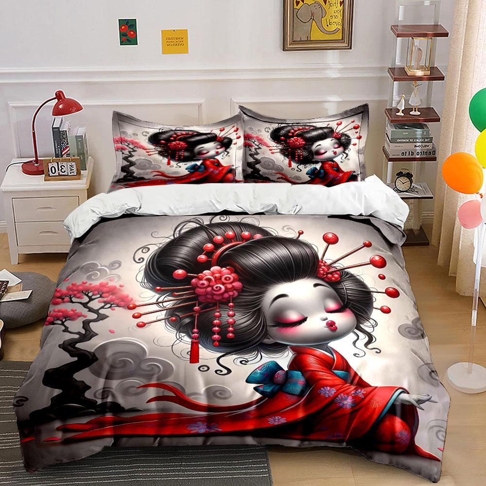 "Geisha Style Art Decoration Set" Soft Skin-Friendly Bedding Set Includes 1 Duvet Cover And 2 Pillowcase Gift