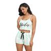 European Summer Fashion Women's Color Block Camisole and Shorts Pajama Set
