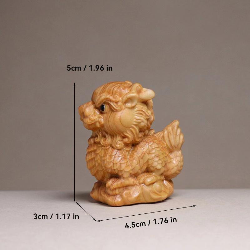Natural Cypress Kirin mascot Mini Statues Chinese mythical beasts cute Home, Room, Office, Flower Pot Decoration Accessories