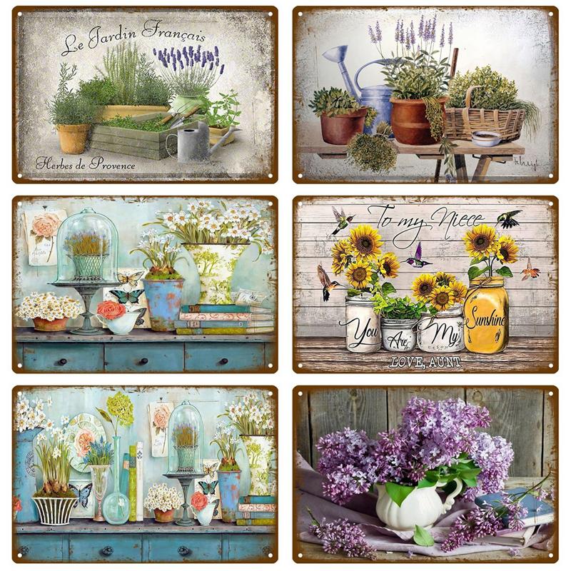 Garden Flower Rules Metal Sign Vintage Metal Plaque Plates Decor For Pub Bar Home Wall Decor Art Tin Signs Flower Poster Gift