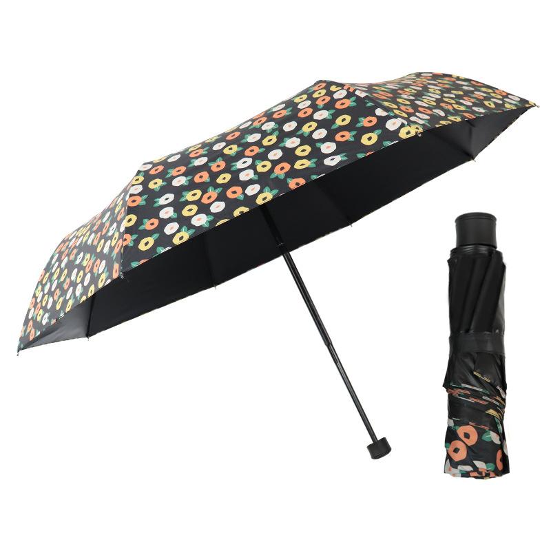 Fully Automatic Dual-use Sunny and Rainy Female Three Fold Black Plastic Sun Protection UV Protection