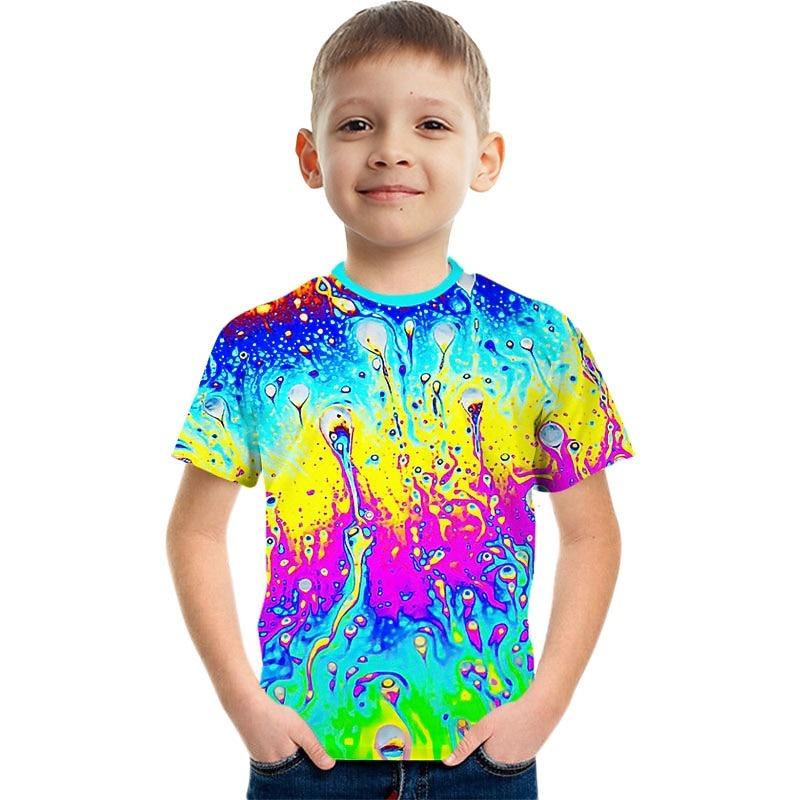 

Rainbow Colorful Multi-ink Kids Short Sleeve T-shirt Fashion 3d Printed Colorful Shirts For Boys And Girls 110cm