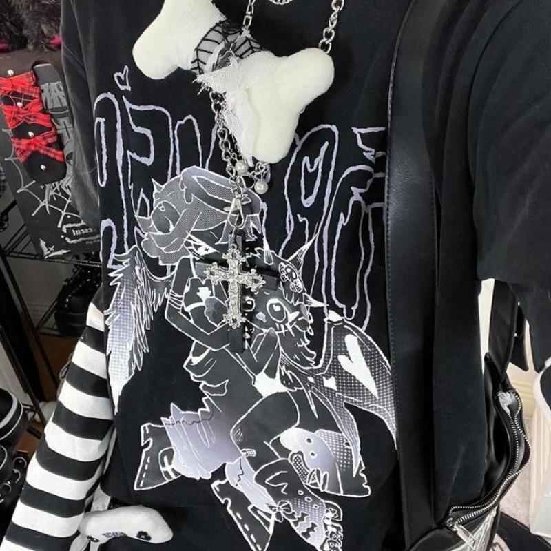 2KWEIRD Harajuku Woman Tshirts Shirts for Women Japanese Tees Ropa Mujer Patchwork Striped Casual Punk Y2k T-Shirt Oversized Tops