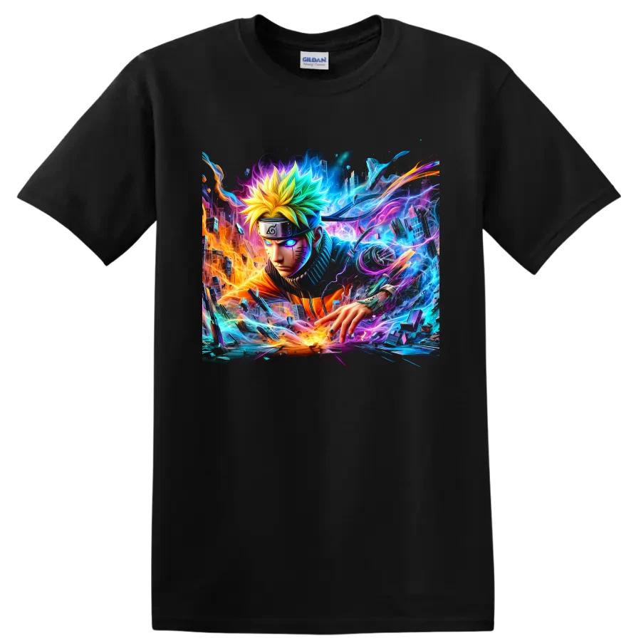 Uzumaki Anime Ninja T Shirt w/ Neon Energy Cyberpunk Art Graphic Tee Gift