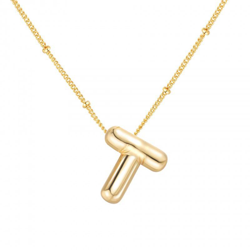 Minimalist Copper-Plated Gold Alphabet Pendant Sweater Chain Jewelry