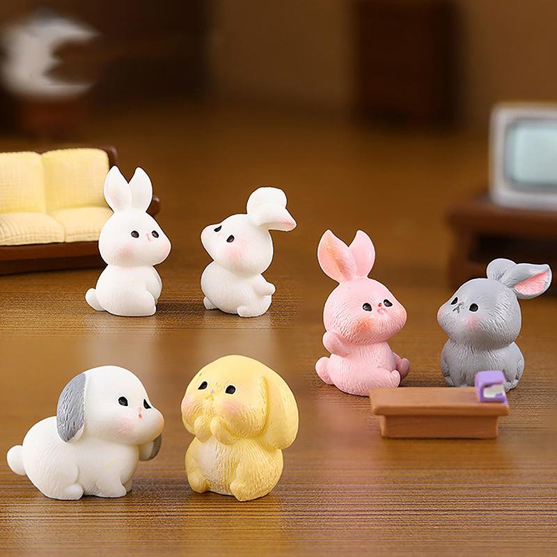 Figurine Miniature Cute Rabbit Micro Landscape Resin Ornaments For Home Decoration Kawaii Animal Bunny Room Desk Decor Gift