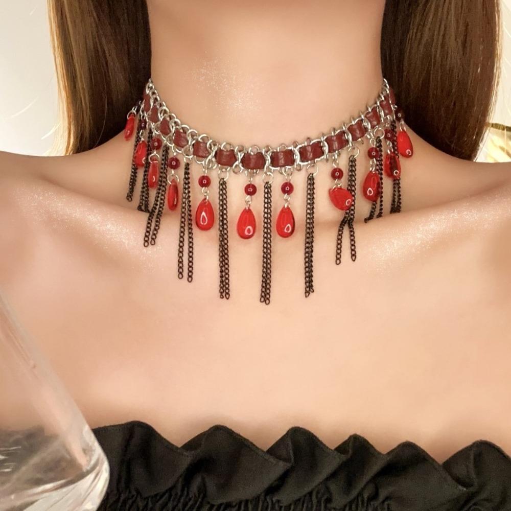 Gothic Beaded Choker Vintage Clavicle Chain Temperament Tassel Beads Necklace Gift
