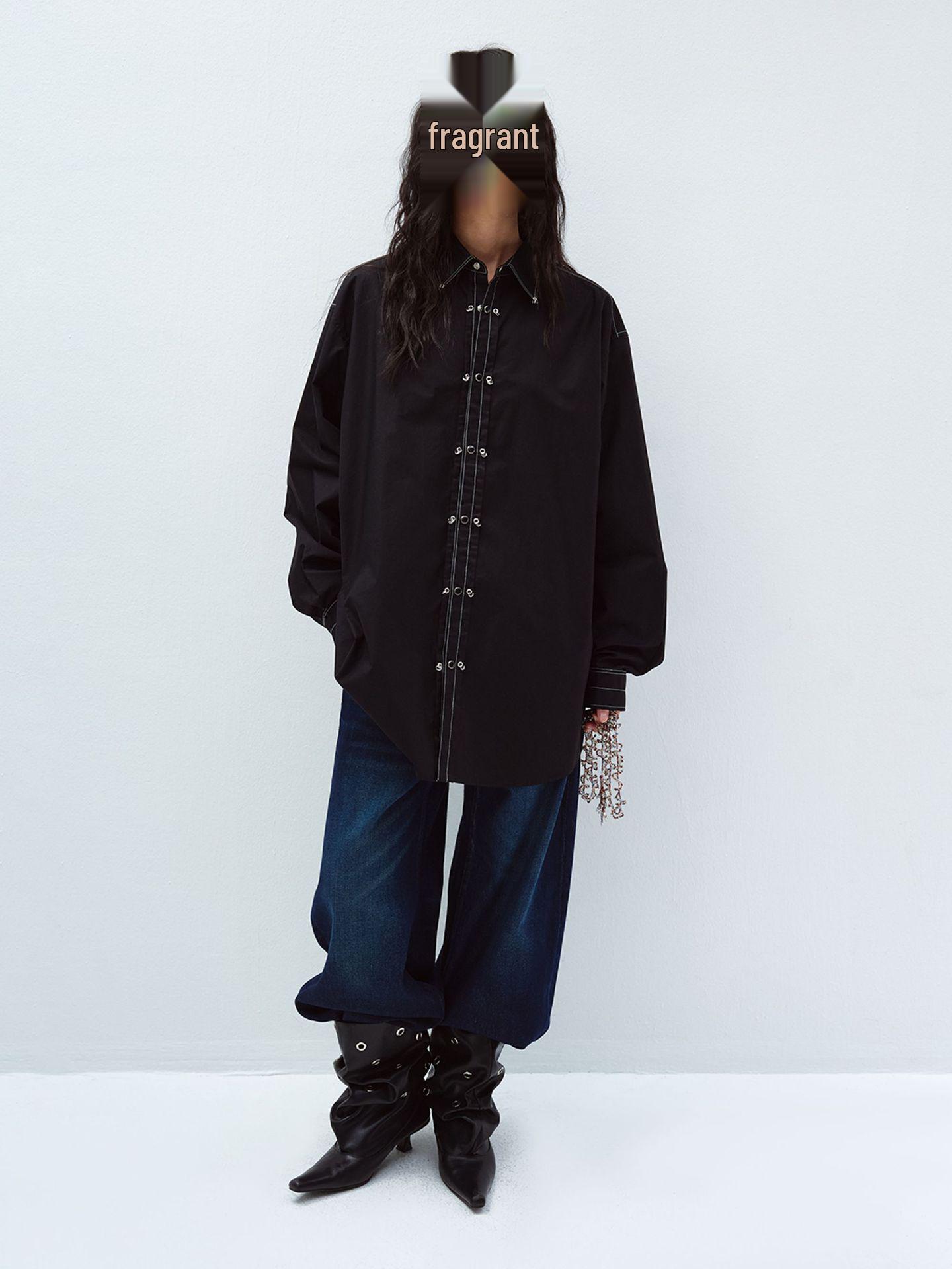 

Shishi Black Label Retro Studded Perforated Cotton Single-Breasted Shirt V60080 One Size чёрный