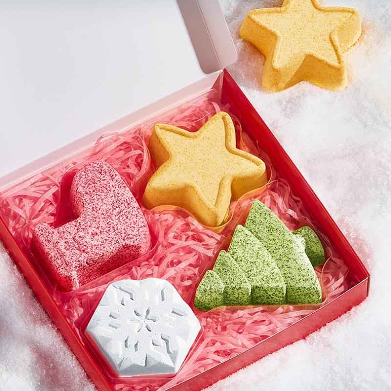 4-piece Christmas Bath Salt Ball Set In Gift Box. Gentle and Moisturizing for Skin. Enjoy A Perfect Spa-like Experience. Perfect Christmas Gift.