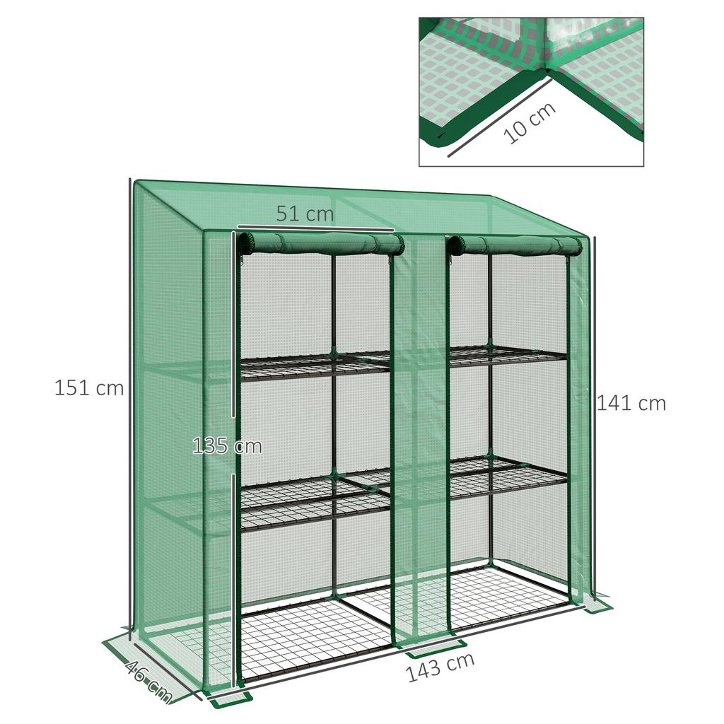 46 X 143cm Three-Shelf Mini Greenhouse - Green