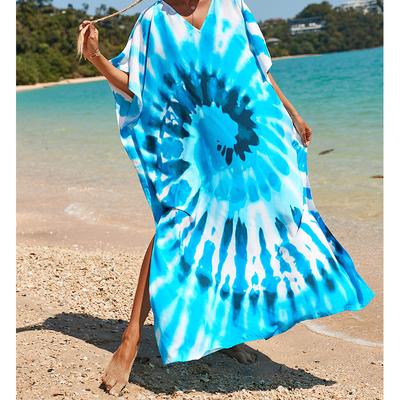 Women's Boho Cover Up, Plus Size Contrast Loose Fit Vacay Beach Kaftan Dress