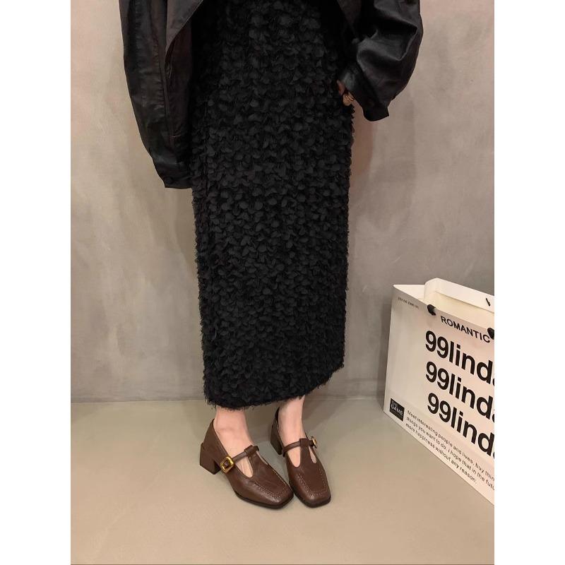 Niche design thick heel single shoes early autumn square head small leather shoes retro Mary Jane shoes women's shoes