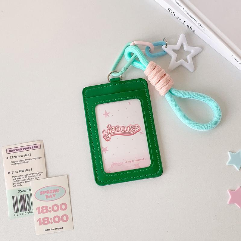 1Pc Ins Black Pu Card Holder Kpop Photo Card Display Pendant Student Id Card Storage Protective Cover Kpop Stationery