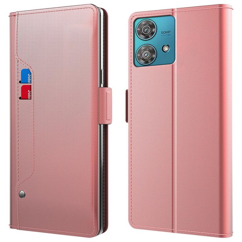 

For Motorola Edge 40 Neo 5G Cell Phone Cases PU Leather Stand Built-in Mirror Anti-drop Cover Rose Gold