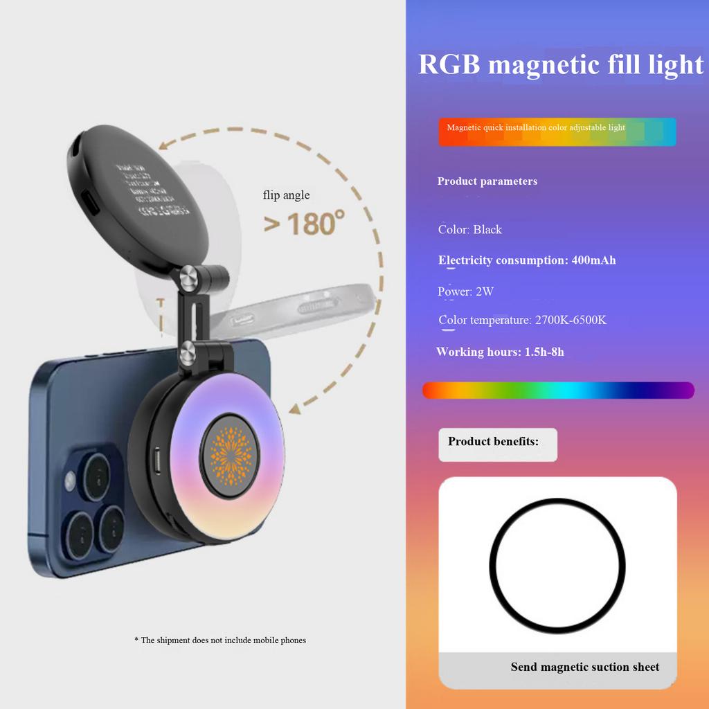 Portable Magnetic Clip-On LED Fill Light for Mobile Phones Adjustable Brightness Selfie Pocket Light for Outdoor Live Streaming and Video Recording