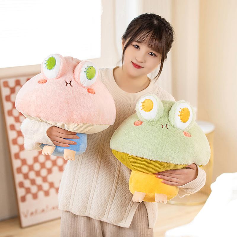 1pc Soft Frog Plushie Stuffed Kawaii Animals Red Mushroom Hat Frogs Baby Appease Doll Single Dog Trick Birthday Gift Kids Boy